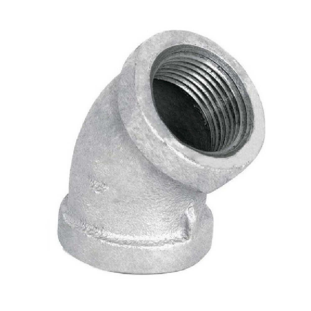 Codo Roscado Galvanizado Aguas Blancas 1/2 Pulgada x 45 Grados