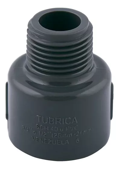 Adaptador Macho Roscado Para Pegar PVC Aguas Blancas 3/4 Pulgada Negro